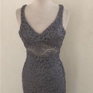 Gorgeous silver thick lace evening gown